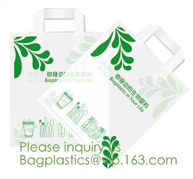 100% Compostable Shopper, Biodegradable handle handy Carrier Eco Bio starch plant Biodegradable T-Shirt Bags With Logo