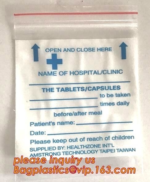 Custom printed LDPE medical Zip lockkk pills medicine zipper resealable small plastic bag, medical grade clear plastic zipp