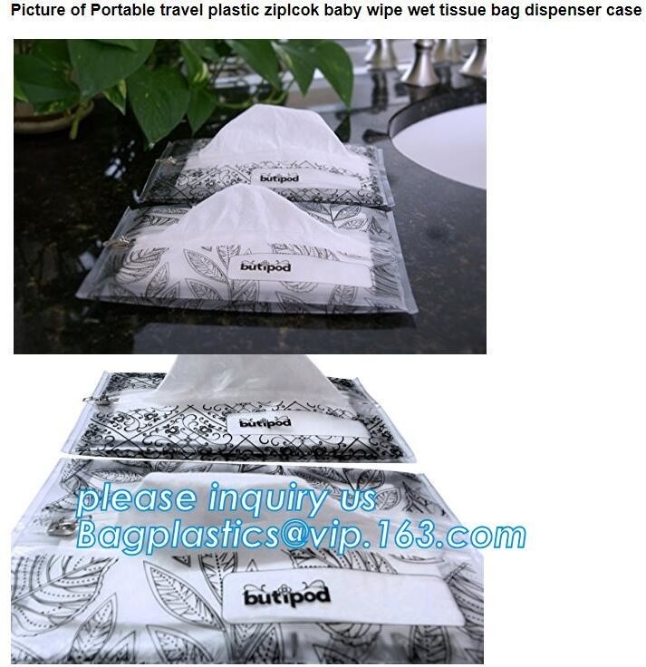 Biodegradable BUTIPOD bag, portable travel Zip lockkk baby wipe wet tissue bag, dispenser case packaging, tissue packaging
