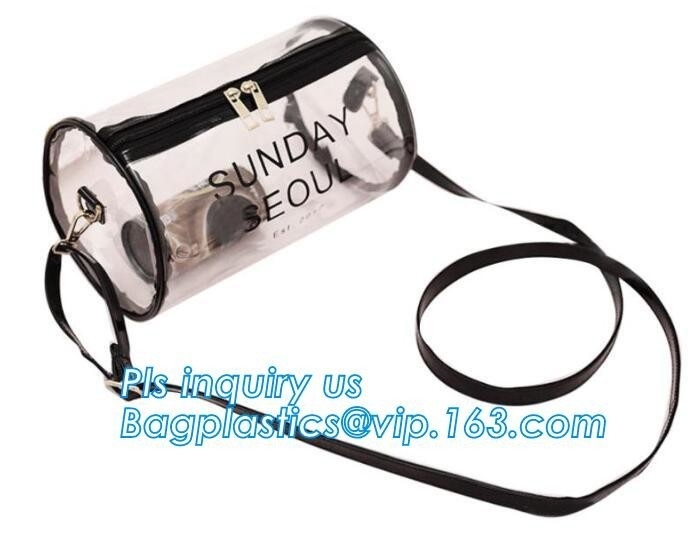 Stationery School PVC Pencil Bag, Barrel shaped travel cosmetic bag clear toiletry bag transparent pvc cosmetic bag for