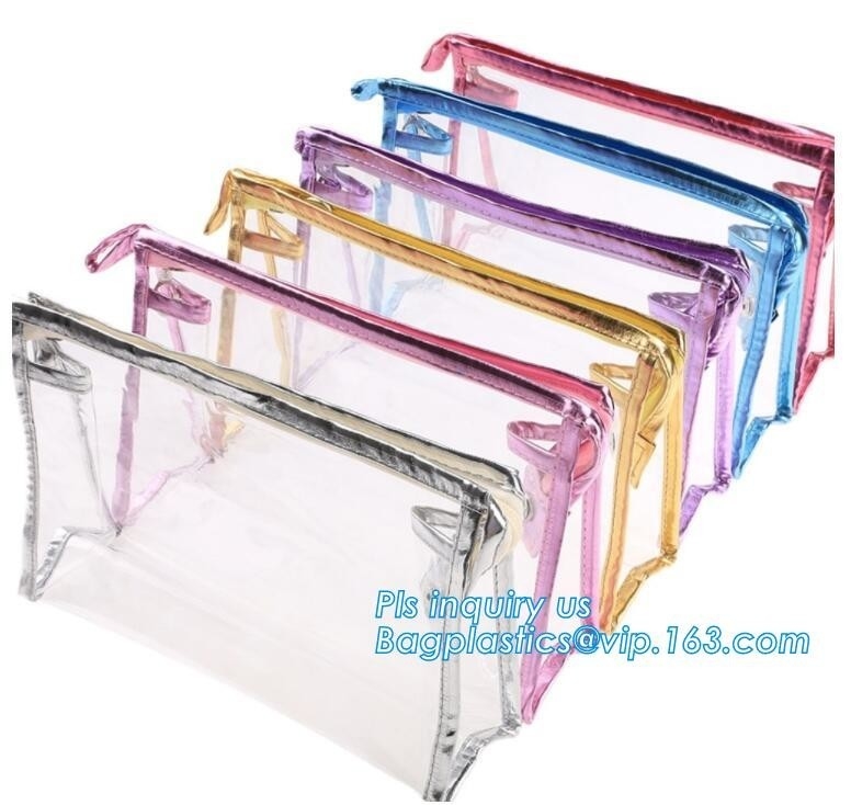 Clear PVC Makeup Bag With Button Closure Slider Cosmetic Packaging Bags, cosmetic packaging slider bag with custom logo,