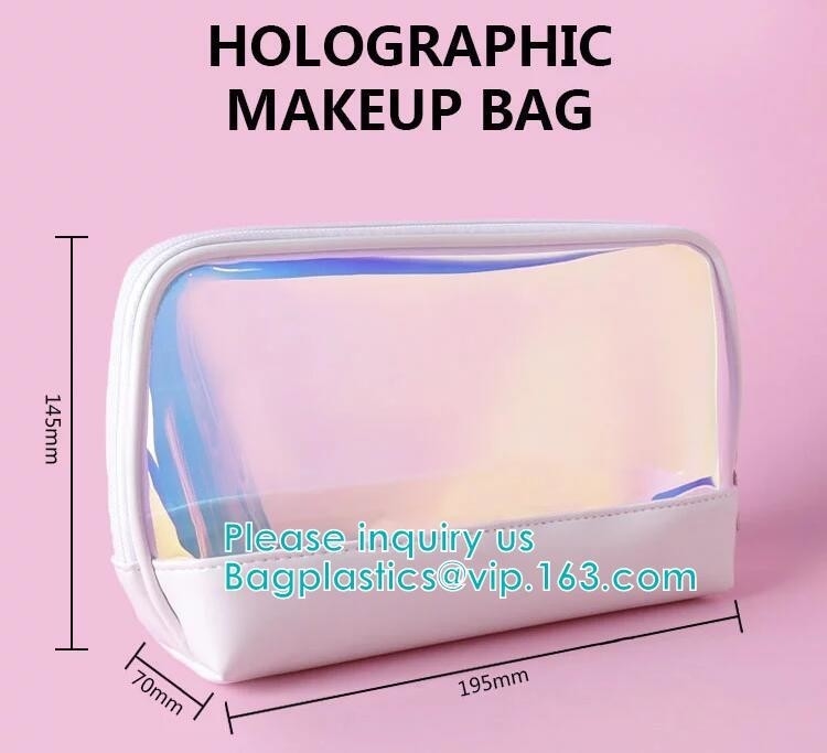 HOLOGRAPHIC MAKEUP BAG, PU TPU MATERIAL MAKEUP travel wash bag waterproof makeup bag cosmetic bags, ECO FIRENDLY PACKAGE