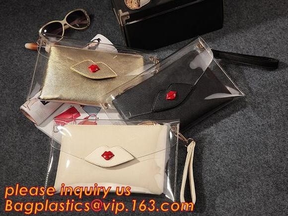 Button Closure PVC Clutch Bag For Women Handbag Snap Sleeve Cosmetic Makeup Bag, Satchel Golden Handle Chain Clutch PVC