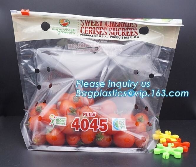 Perforated bag grape bag with air holes, fresh fruit stand up Zip lockkk bag for cherry, OEM zip top Clear BOPP Laminated f