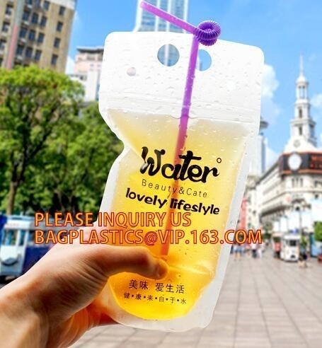 stand up reclosable drinking pouches cold drink Zip lockkk bag with straw,Beveragereusable Kids Snack Zip Lock Juice Drink