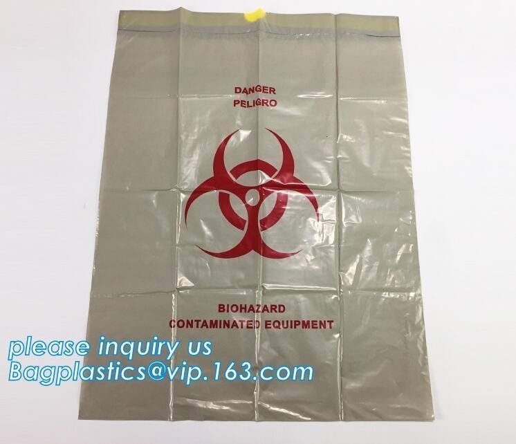 Drawstring medical biohazard waste disposal supplies LDPE plastic autoclave bags, Trash Bin Liner Bags Biohazard Waste P