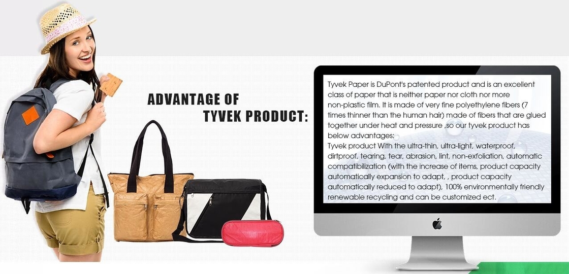 Cheap Lightweight Cheap Brown Custom Made Print Logo Water-proof Tyvek Paper Tote Shopping Bageco reusable promotion gif