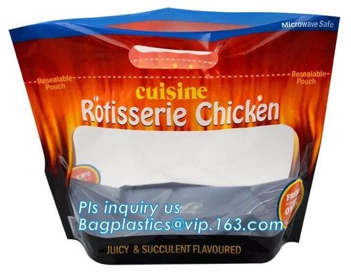 Biodegradable Roasted Chicken Rotisserie Bag Zipper Bags For Take Away Food Package, Microwave Safe Deep Frozen Plastic Packaging Bags For Fried Chicken Packaging