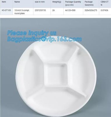 buy Eco Friendly sugarcane bagasse plates display tray,disposable 5 compartments sugarcane pulp plates with lid, bagplastics online manufacturer